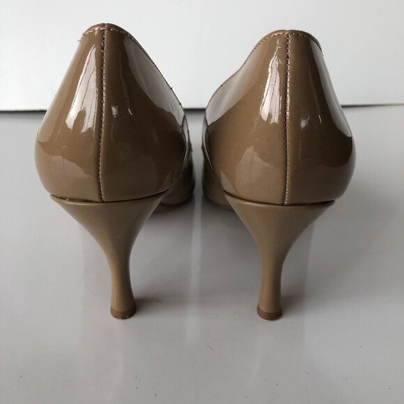 FRANCO SARTO manmade patent raisen tan nude taupe cushion 3.25" heel pumps US 7M - Picture 11 of 16